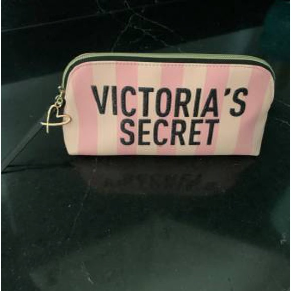 NEW! Victoria's Secret Pink Striped Women's large Cosmetic Bag / Clutch - Picture 1 of 9